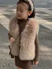 Colete de pele sintética para meninas, novo estilo outono/inverno 2026, agasalho quente e fofo estilo coreano para bebês, chique e estiloso