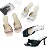 Pantuflas de tacón alto con punta cuadrada y lazo estilo francés para mujer 2025 Nuevo Verano Uso Exterior Sandalias de Tacón Grueso