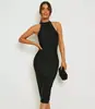 Yizhilian Vestido de Noche Elegante Clásico Europeo y Americano con Cuello Halter y Tiras Color Borgoña Ajustado al Cuerpo Sexy Vestido Ol