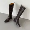 Botas de montar de tubo alto, a la moda y sencillas, estilo coreano, de 5.5 cm, nuevo modelo Otoño/Invierno 2026, punta cuadrada, tacón grueso, cremallera lateral, botas largas