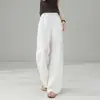 Pantalones de pierna ancha de lino Tencel de alta gama para mujer Verano 2026 Delgados de cintura alta Holgados con caída Ropa de trabajo Casual Rectos