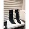 Transforme-se em uma Beleza de Pernas Longas em Segundos! Botas Elegantes de Camurça com Bico Fino e Fivela Plissada Estilo Coreano, Botas de Salto Médio até Meio da Panturrilha, Botas Curtas de Salto Alto