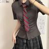 Jk Camisa Cintura adelgazante elástica de manga corta para mujer estilo deseo puro chica atractiva corte ajustado plisada versátil top de hermana mayor verano