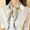Bufanda de Seda con Lunares Blancos y Negros Estilo Coreano con Cuentas para Mujer, Delgada y Única, Accesorio de Cuello Artístico y Versátil