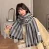 Cachecol de Cashmere Espesso Xadrez Bigodes Curtos Feminino Outono e Inverno Estilo Japonês Fofo ins Estilo Coreano Versátil Fashionável para Estudantes