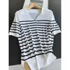 Camiseta de punto a rayas 2026' top casual de manga corta ajustado para mujer, camiseta básica, camiseta al por mayor H13ES9009