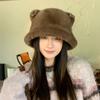 2025 Nuevo Estilo Japonés para Mujer Otoño e Invierno Versátil Estudiante Grueso Cálido Sombrero de Cubo Cara Bonita Adelgazante Oreja de Lazo Pequeño