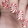 Padrão Espiral de Doce de Natal Glitter Vermelho Design Simples Patch de Arte de Unha Removível Unha Postiça