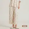 Pantalones de pijama estampados de estilo nacional frescos para mujer, pantalones de pierna ancha cropped finos de seda helada para verano, adecuados para usar al aire libre y en casa