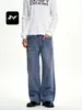 Pantalones de Trabajo Rectos Estilo Francés Retro Americano Ricos para Hombres y Mujeres Holgados Casual Adelgazantes Lavados Desgastados Modernos Pantalones Largos con Capas 3D