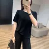 Alta qualidade! Terno de acetato finíssimo de verão amor verdadeiro emagrecedor fresco calça de 9 pontos camiseta de renda de manga curta H070303
