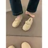 Sapatos Peludos de Bico Redondo Estilo Fada Suave de Uma Linha para Mulheres Outono e Inverno Roupa Exterior Sapatos de Algodão Quentes de Touca de Sola Reta para Grávidas