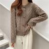 Suéter de Punto Trenzado con Botones de Cuerno para Mujer Cárdigan 2025 Nuevo Holgado Perezoso Ropa Exterior Primavera y Otoño Elegante Suave Cera Tejido Chaqueta