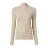 Blusa feminina de lã com gola alta parcial, base layer, novidade outono 2025, manga longa, slim fit, estilosa