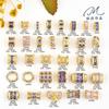 Color cobre dorado chapado en oro micro-incrustado circonita púrpura rosa cuadrado T cintura pequeña perforado perla pulsera collar accesorios con cuentas