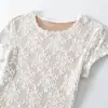 Camiseta de Encaje Sexy Transparente Estilo Puro Deseo Cuello Redondo Manga Corta Verano Nueva Versátil Ajustada Top Básico para Mujer