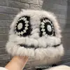 Sombrero esponjoso hecho a mano de pelo de conejo real, sombrero de cabeza de tigre esponjosa, sombrero de león, sombrero de pescador, cara linda, sombrero pequeño de piel, otoño e invierno