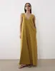 2026 Novo Vestido Longo de Cor Sólida Europeu e Americano, Sem Mangas, Decote V, Caimento Solto, Estilo Preguiçoso, Feminino