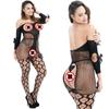 Lencería Sexy de Comercio Exterior Europeo y Americano, Camisón y Bodystocking Sexy de una Pieza con Lazo y Mangas Medias de Malla Jacquard, sin Entrepierna