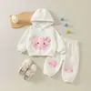 Conjunto de sudadera con capucha bordada de gatito lindo para niños pequeños y niños pequeños, con un dulce diseño de lazo a cuadros, perfecto para salidas casuales