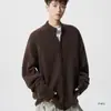 Suéter de punto estilo americano, suéter casual de alta calle, cuello alto gris, marca eanfi, corte holgado, cárdigan, estilo moderno para hombre