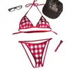 2026 Conjunto Xadrez Sexy Transfronteiriço Hottie Xadrez Tomara-que-caia Maiô Biquíni Duas Peças Moda Praia de Férias