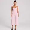 Conjunto de yoga transfronterizo con hermosa camiseta sin mangas deportiva de espalda, conjunto de pantalones cropped de pierna ancha de cintura alta de secado rápido para correr y fitness para mujer