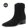 Botas de media pantorrilla con suela gruesa retro 776-3 para mujer, estilo nuevo con puntera de cuero desgastado y hebilla, modernas y versátiles, botines estilo británico