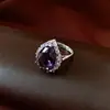 Anillo de Zirconia Redondo con Forma de Gota de Agua Transfronterizo Europeo y Americano, Exquisito y Moderno, Elegante Anillo para el Dedo Índice, Lujo Ligero, Sensación de Alta Gama, Joyería Versátil