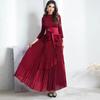 Miyake 2025 Otoño Nuevo Color Puro Transfronterizo Asimétrico Falda Grande de Vuelo con Cordones Plisada Elegante Versátil Vestido de Noche