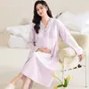 Exame antenatal materno Pijama para gestantes Roupa de casa de manga comprida Outono e inverno Pós-parto antenatal Enfermagem Roupa de resguardo Modal