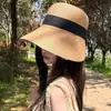 Sombrero de Paja Tejido de Ala Ancha para Protección Solar de Verano Transfronterizo Sombrero de Playa con Lazo para Vacaciones en la Costa Sombrero para el Sol para Mujeres