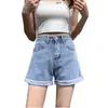 Shorts de Mezclilla para Mujer Verano 2021 Tendencia Ins de Cintura Alta Adelgazantes Dobladillo Enrollado Color Claro Celebridad de Internet Shorts de Corte A