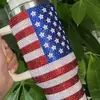 Taza Térmica Popular de Diamantes con Pegamento de Amazon Acero Inoxidable Diamante 40oz Taza de Coche con Asa Paja de Acero Inoxidable Taza Térmica