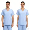 Uniformes Cirúrgicos Elásticos de Manga Curta para Mulheres, Roupa de Trabalho Cirúrgica para Homens, Aventais de Isolamento, Conjunto Cirúrgico Médico de Duas Peças
