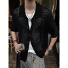Camisa de Punto Retro de Manga Corta Estilo Old Money, Camiseta Cardigan Hueca Ancha y Corta de Verano Casual, Camisa de Manga Corta para Hombre