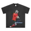 Transfronterizo Europeo y Americano Retro CR7 Gesto de Mano Icónico Impresión Directa Digital Oversize Cuello Pequeño Versátil Manga Corta