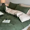 Juego de ropa de cama de cuatro piezas, clase A, de alto número de hilos, 100% algodón, engrosado, jacquard en relieve, cepillado, 100% algodón, lujo ligero, adecuado para todas las estaciones, ropa de cama cálida