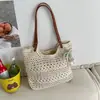 Bolsa de playa de gran capacidad calada transfronteriza, bolso de hombro moderno con cremallera, bolsa de ganchillo para vacaciones en la playa y viajes