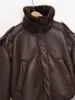 Chaqueta Casual Corta de Cuero Sintético de Moda Elegante Estilo Urbano Nuevo Invierno 2025 Europea y Americana Transfronteriza con Solapa para Mujer