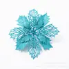Decoración navideña de 16 cm con purpurina hueca, simulación de flores navideñas en polvo con purpurina, adornos florales navideños, accesorios de tiro