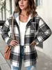 Chaqueta con capucha de cuadros blancos y negros estilo europeo y americano de longitud media para mujer, sudadera tipo cárdigan casual de otoño de un solo botón suelta