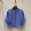 Blusa Feminina Estilo Chinês com Botão Top Retro Elegante Casual Primavera e Outono Nova Solta Plus Size Cardigan Jaqueta Plissado