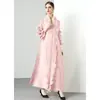 Vestido plisado Miyake 2026 Estilo de moda europeo y americano Ajustado Manga larga con volantes Alta elasticidad Otoño temprano