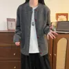 Cardigan Suéter Cinza Profundo Estilo Old Money para Homens e Mulheres Outono Corte Limpo Estilo Preguiçoso Tricô Jaqueta Roupa Exterior