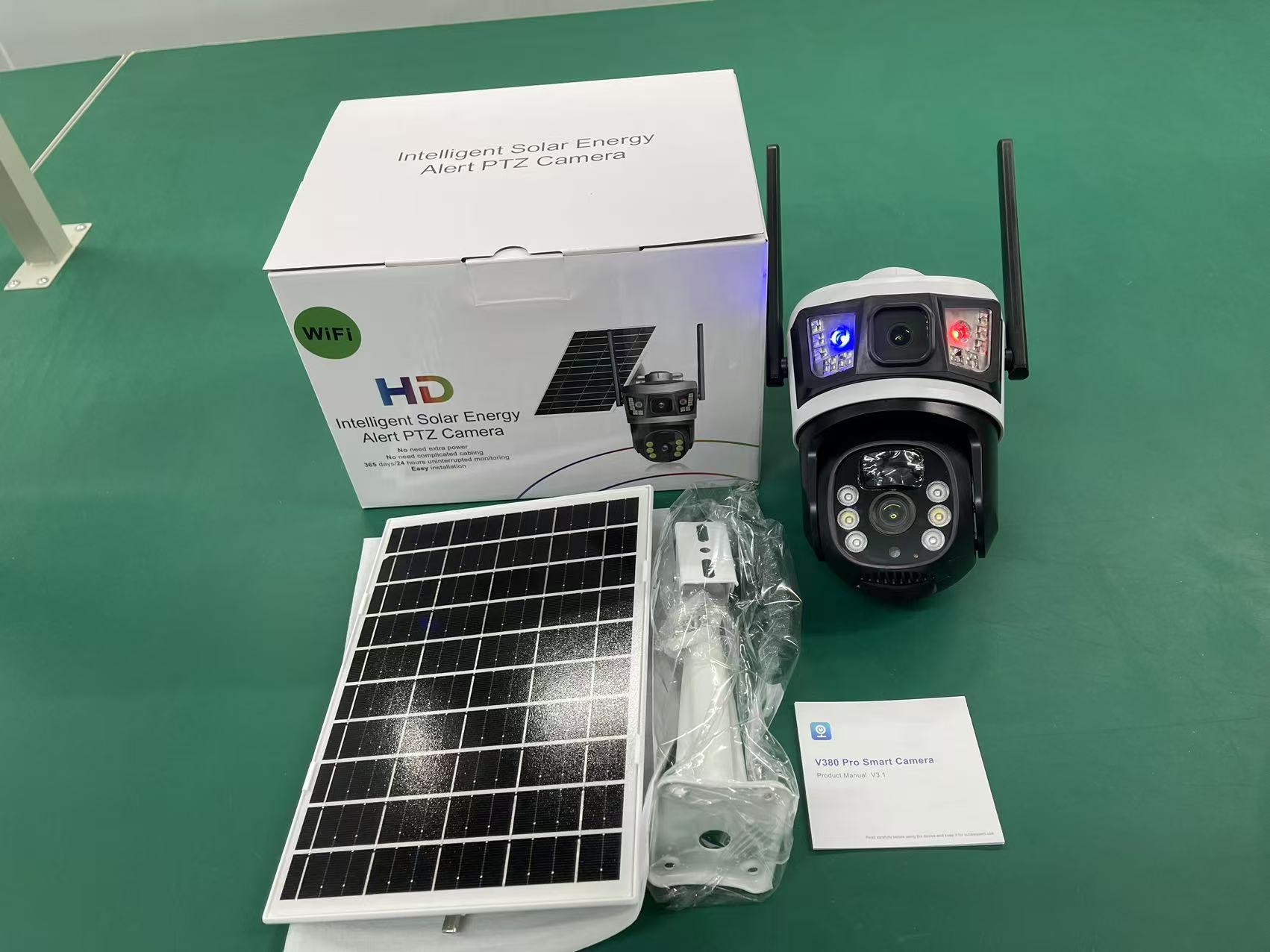 太阳能4G全景V380监控器无线手机远程室外双镜头枪球联动双