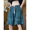 Shorts Masculino de Veludo Cotelê Bordado com Letras High Street Verão Finos Tendência Estilo Americano Casual Esportivo Comprimento Médio