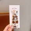 Tecido cor de café desenho animado presilha de cabelo infantil laço xadrez pérola presilha de tecido totalmente revestida presilha para franja de bebê sem danificar