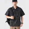 Camisa Polo de Hombre Estilo Retro Americano de Gama Alta Estampado Difuminado Textura de Raya Vertical de Verano Camiseta Casual Holgada de Manga Corta para Hombre