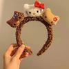 Lindo Gato Salsa Dibujo Animado Gatito Orejas Estampado de Leopardo Banda para el Cabello de Felpa Mujer Lavar Cara Maquillaje Diadema Accesorios para el Cabello de Dibujos Animados